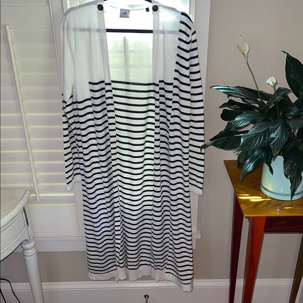 CAbi White and Navy Victory Duster Sweater